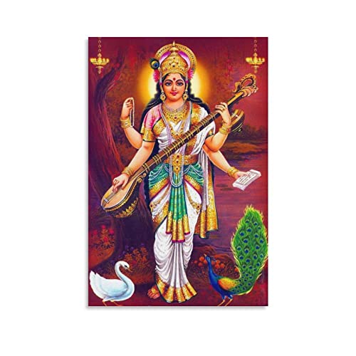 Poster hindouisme déesse Saraswati - Dieux indiens religieux - Culture - Cadeau - Photo - Décoration de chambre - 30 x 45 cm Cover