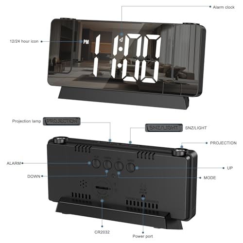 Reloj despertador digital de proyección con temperatura y puerto de carga USB 8