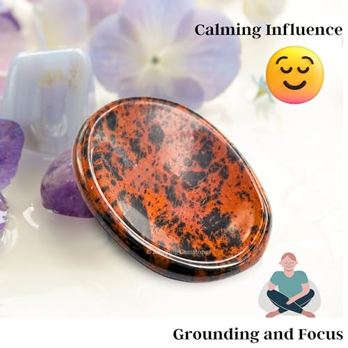 Image of Amazing Gemstone Mahogany Obsidian Worry Stone Crystals and Healing Stones - Worry Stones for Stress Relief Gifts - Piedra Crystal Fidget for Meditation - Unique Stocking Stuffers Gifts for Women, Men