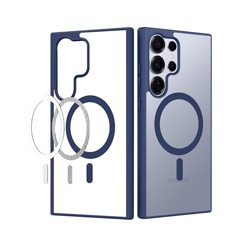 Image of CEDO Cover for Samsung Galaxy S25 Ultra (5G) | Compatible with MagSafe Wireless Charging | Designed with Magnetic Lock Shockproof Phone Bumper Transparent Back Case Cover (Navy Blue)
