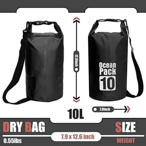 Image of AMIRATE PVC Waterproof Dry Bag Sack - Floating Ocean Bag Pack for Camping, Hiking, Boating & Travel, Durable Water-Resistant Storage, Black Color (5 Liter)