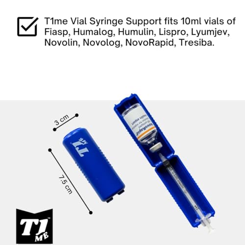 1ml U-100 disposable syringe T1me Vial Syringe Insulin Filling Support (BD Micro-Fine and other insulin syringe), Insulin transfer device for diabetes, Bottle Protector Case, Vial Holder (Blue)