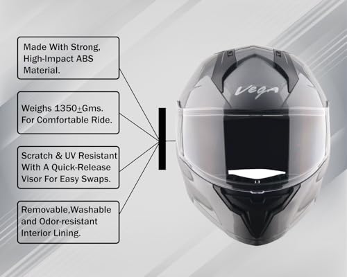 Image of Vega Sonic Solid Full Face Motorcycle Helmet with Shock Absorbing Liner, Comfortable Interior, Lightweight Shell, Aerodynamic Design, Ventilated Fit, and Trendy Athena Grey Finish Athena Grey-L