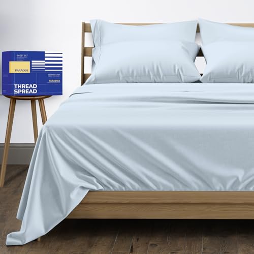 Image of THREAD SPREAD Egyptian Cotton Sheets King Size - 1000 Series High Thread Count Cotton King Size Sheets Set (6 PC, Light Blue), 16 inch Snug Fit Deep Pocket, Sateen Weave Ultra-Soft Hotel Luxury Sheet Set