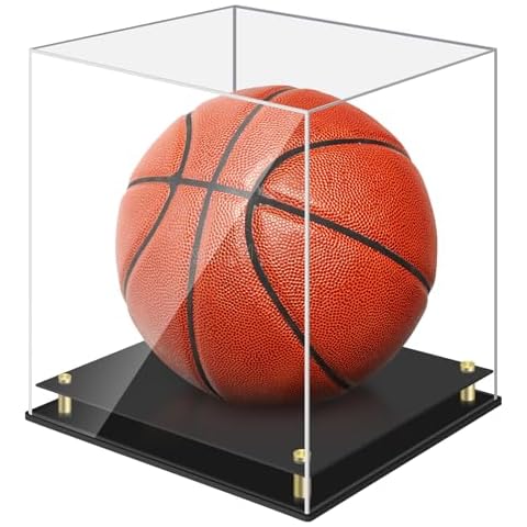 1DOT2 Basketball Display Case, Clear Acrylic Basketball Case Double-Layer Black Basketball Box Holder for Autographed Basketball for Boys Room Decor (No Assembly Required) Cover