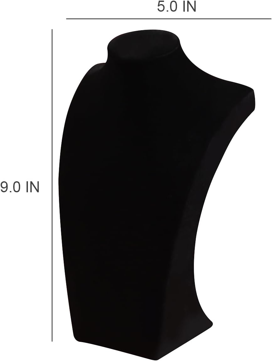 Necklace Bust Display Stand, Black Velvet Necklace Display Holder, Jewelry Necklace Organizer Rack for Home Use or Shop Show (9" Height) - Image 6
