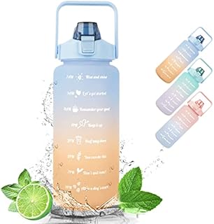 Water Bottle With Straw,2L Measured Plastic Drinking BPA Free Non-Toxic Sports Drinks Time Markings Motivational Fitness