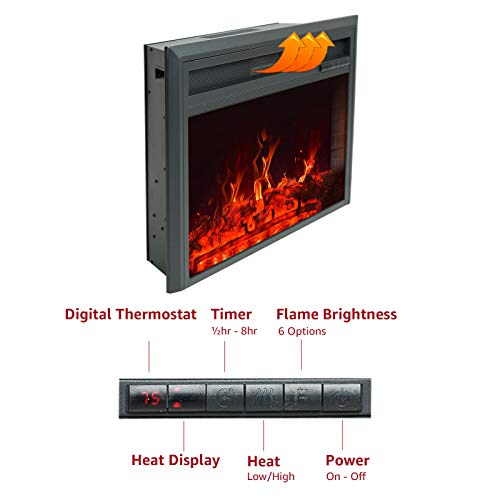 FLAME&SHADE 28 Inch Wide Electric Fireplace Insert, Portable Free-Standing Heater with Remote Control & Timer, 1500/750w - Thumbnail 2