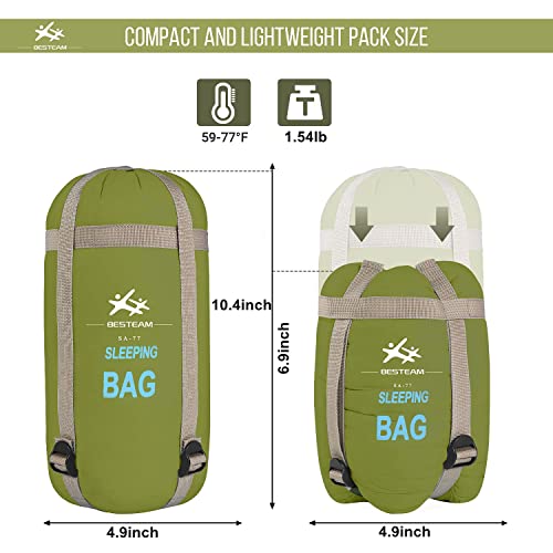Besteam Warm Weather Sleeping Bag - Portable, Waterproof, Compact Lightweight, Packable With Compression Sack For Camping Backpacking Hiking, For Kids, Teens Adults - Spring Summer Fall(Army Green) #TOP1