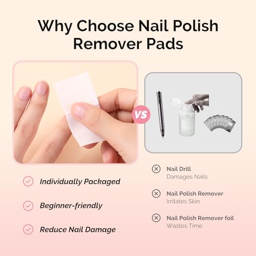 Image of MelodySusie Nail Polish Remover Pads, 200 PCS Acetone Large Size Individually Wrapped Wet Wipes Rapid Gel Polish Removal Portable Travel Kit for Home Professional Use