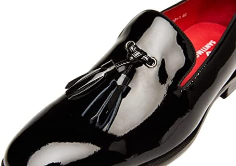 Santimon Men's Tassel Slip-on Loafers Casual Dress Patent Leather Smoking Slipper Black Formal Shoes for Men Black 10.5 US | Image 3