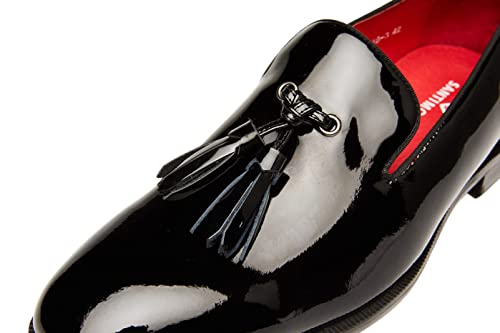 Santimon Men's Tassel Slip-on Penny Loafers Casual Dress Patent Leather Smoking Slipper Black Formal Shoes for Men4