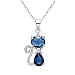 EleQueen 925 Sterling Silver Full Cubic Zirconia Lovely Cat Teardrop Pendant Necklace Sapphire Color