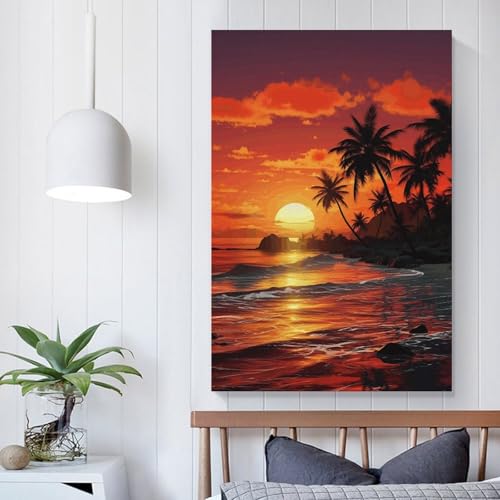Toile murale coucher de soleil tropical tableau sans cadre 60x90