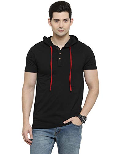 Image of Kalt Men's Half Sleeves Cotton Blend Hoodie (Black)