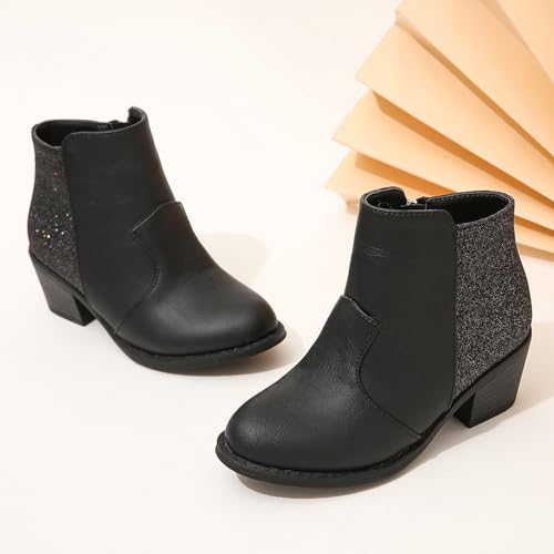 IWIHMIV Toddler Girl Ankle Boots Thick Heel Square Heel Short Ankle Boots Comfortable Ankle Boots Side Zipper3