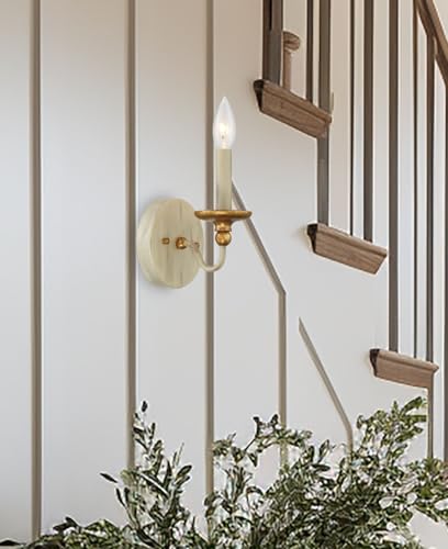 Image of Minka Lavery 1041-701 Westchester County Wall Sconce, 1-Light, 60 Total Watts, 5-in H x 7.38-in W, Farm House White with Gilded Gold Leaf