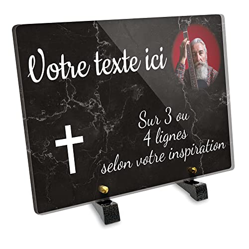 OCAP-FUNERAIRE.COM Plaque funéraire Rectangle avec Photo Personnalisable en plexi Motif Croix Chrétienne, différentes Tailles, épaisseur 6mm, personnalisée sur Plusieurs Lignes 30x20 cm