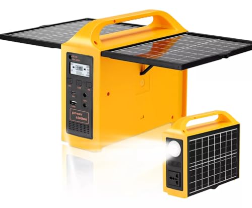 ALLWYOU Banco de Energía Portátil para Exteriores 500W, con Panel Solar y Iluminación LED, 2 DC,1 USB y 2 AC...