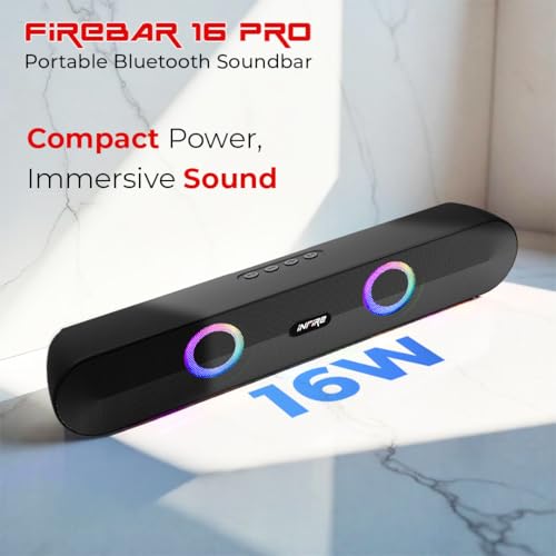 Image of iNFiRe FireBar 16 Pro Bluetooth Soundbar with RGB Lights | Wireless Soundbar with TWS | AUX, USB, FM & SD Card Support | 10H Playtime | TV & Desktop Speaker (Black)