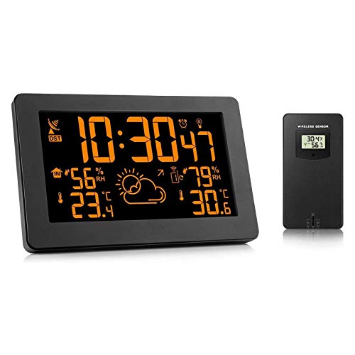 Wetterstationen Projektionswecker mit Außensensor 8-Farben-Display Optionaler Wecker mit Wettervorhersage Temperaturanzeige für