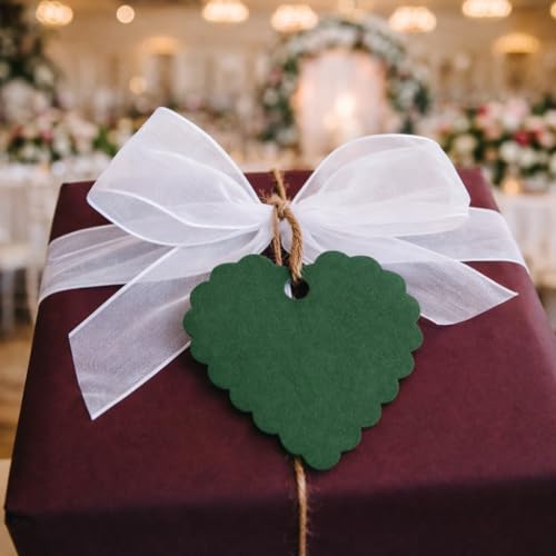 Image of CVANU (50-PCS) Decorative Heart Shape Color Paper Tags & Finish Cut Hole for Hanging with Jute Rope for Gift & DIY Crafts| Message Note| Labeling & Writable (2.16x2.36inch) Dark Green