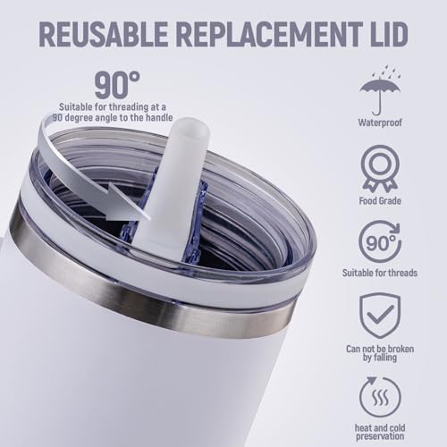 Image of Replacement Lid for stanley 40 oz and 64 oz Tumbler.Leak proof Flip Straw Lid Fit stanley Cup Quencher H2.0 40 oz /64 oz and ProTour 40oz /64oz Tumbler.(White,1-Pack)