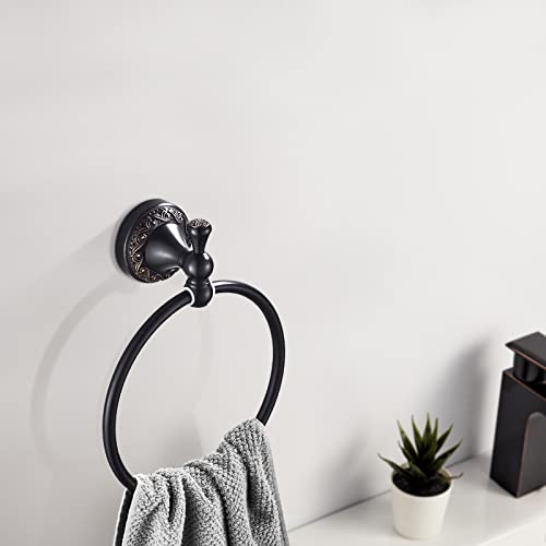 Image of Leyden Oil Rubbed Bronze Hand Towel Holder, Brass Towel Ring Round Towel Holder for Bathroom Accessories Screw Wall Mounted