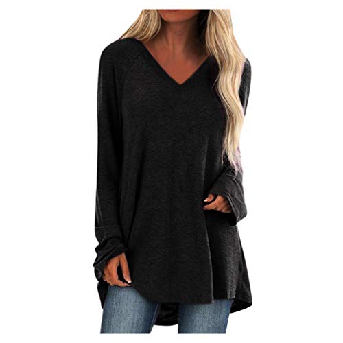 Aniywn Women's Plus Size Sweatshirt Tops Ladies Baggy Long Sleeve Thin Solid Pullover Blouse T Shirts (XL, V-Black)