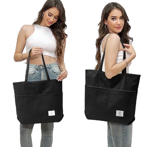 Image of KALIDI Women Corduroy Tote Bag Zipper Casual Tote's Handbag Big Capacity Shoulder Bag with Pockets