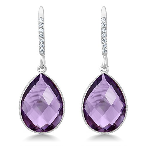 Gem Stone King 13.00 Cttw Purple Amethyst Earrings In 925 Sterling Silver | Gemstone Birthstone | Pear Shape 16X12MM | Drop Dangle Teardrop Earrings For Women3