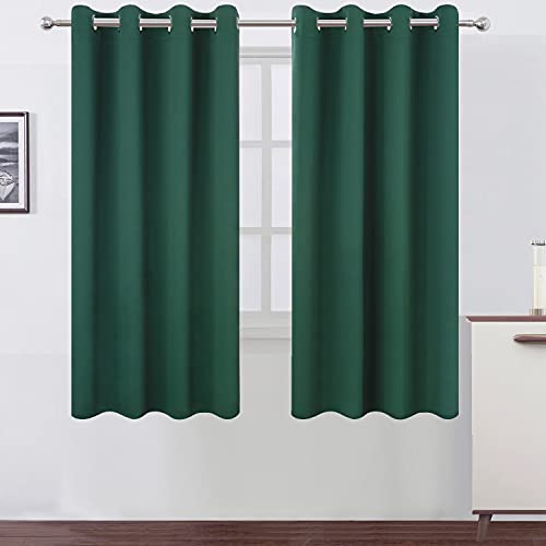 Image of LEMOMO Dark Green Bedroom Blackout Curtains /52 x 63 Inch Long /Set of 2 Curtain Panels /Thermal Insulated Room Darkening Curtains for Bedroom