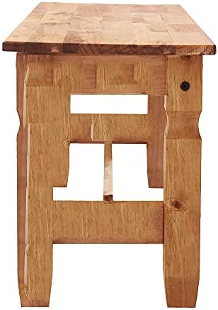 Solid Pine Wood Dining Chair Mexican Style Long Corner Bench for Kitchen Dining Room Hallway Entryway Leisure Patio Seat (1.2m: W 120 * D 35 * H 45cm)
