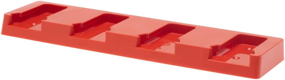 48 Tools Wall Mount Battery Holder for Milwaukee M18 18V – Heavy-Duty ABS Storage Rack, UV-Stabilized, Easy 5-Screw Install, Red Organizer for Workshop, Van, or Trailer