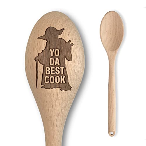 Alien Space Wars Inspired Wooden Spoon, “Yo Da Best Cook” Inscription, Funny Parody Cooking Baking Gift for Men & Women