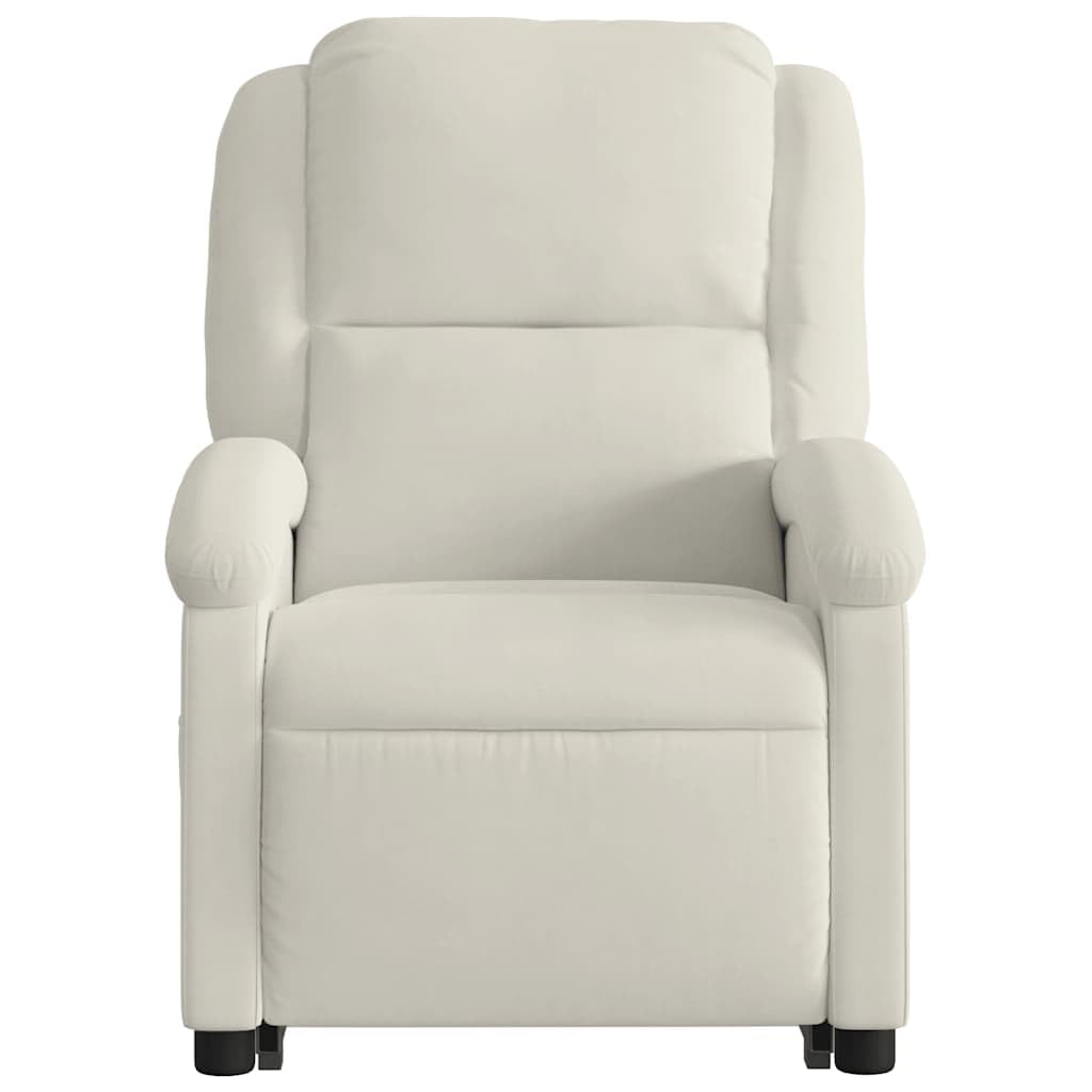 Sillón elevador eléctrico reclinable de terciopelo crema con 6 puntos de vibración y función de elevación automática, cómoda y estable para relajación