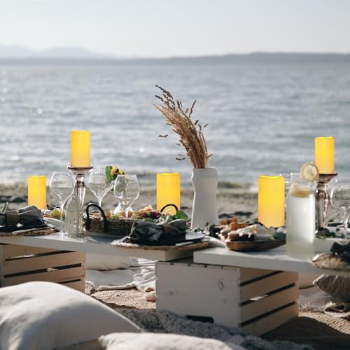 Image of Waterpoof Flameless Remote Control Candles 15PACK D3''*H5.5''Battery Operated Flickering LED Pillar Candle,plastic with 10-Key 24Hours Timer for Outdoor /Indoor Home Party Garden Lanterns Porch (Ivory)