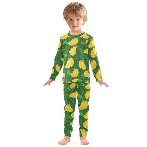 Pajama Sets Long Sleeve Fruit Yellow Banana Leaves Soft Comfy Sleepwear 2 Piece PJS 3-8T2