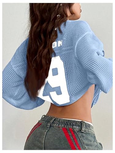 Image of Verdusa Women's Y2k Crochet Tops Jersey Shirts Graphic Going Out Summer Outfits Oversized Streetwear