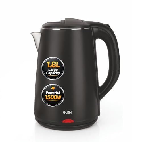 Glen Electric Kettle 1.8 Litre, 1500W | 304 Stainless Steel Kettle | Cool Touch Plastic Clad | Auto Shut-Off | Wider Mouth | for Hot Water & Tea | 360 Degree base | 2 Years Warranty - (SA-9007BLACK)