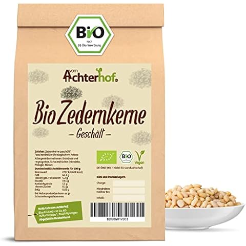 Zedernkerne geschält Bio 100g | geschälte, ganze Zedernnüsse in Bio-Qualität | intensiver, nussiger Geschmack | ideal als Snack oder zur Zugabe in Smoothies, Pestos, Salaten | vom Achterhof Cover