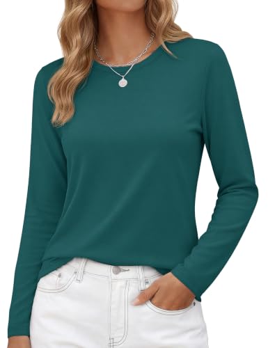 Image of YUCOLEN Long Sleeve Shirts for Women Cotton Crew Neck Casual Tops Fall