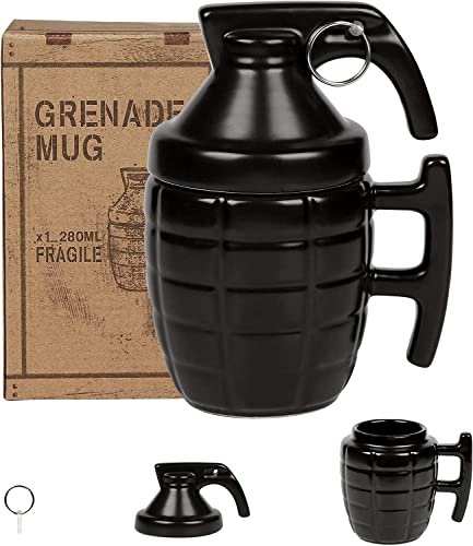 Tasse a Cafe Grenade à Main Humour, Mug Ceramique Artisanale 3D, Tasse Cappuccino avec Couvercle, Personnalisé Rigolo, Nouveauté Mug Cadeau, Idée Cadeau Originale et Amusante, 280ML (Style C1)