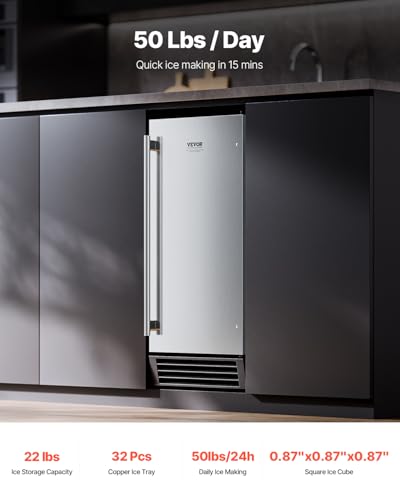 Image of VEVOR Under Counter Ice Maker Machine, 50 Lbs /Day Stainless Steel Built-in Ice Maker with Built in Drain Pump, Reversible Door, 22Lbs Storage, Freestanding Ice Makers for Commercial Home Kitchen