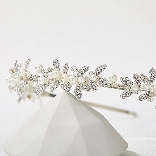 Sweetv Rhinestone Bridal Headband Silver Crystal Tiara For Women Pearl Wedding Headpieces For Bride Hair Accessories For Prom Birthday Party #TOP6