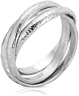 MINDDHA Pure Sterling Silver Rings - Crisscross Rings for Women - Interlocking Silver Rings - 925 Silver Triple Row Ring - Stylish hammered Handmade ring - Christmas, Valentines, Birthday, Women's Day, Mothers Day Gifts - Made in Israel, Each Band 2.5mm Size 7