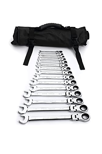 FLZOSPER 15-Piece Flexible Ratcheting Wrench Set，SAE Chrome Vanadium Steel Hand Combination Ratchet Set of Wrench