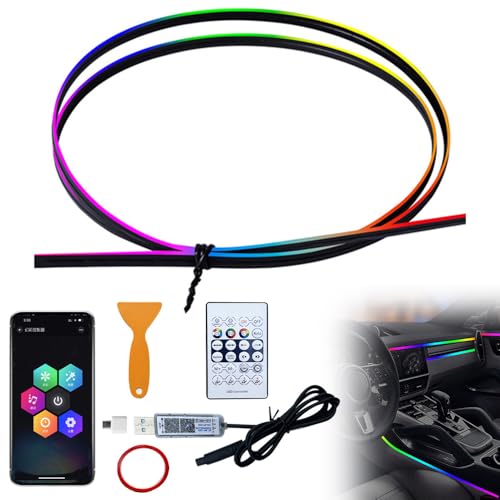 SKJJM Acryl Auto LED Innenbeleuchtung, 140cm Lichtbänder 64 Farben Bunte Faseroptikstreifen mit APP Steuerung und Fernbedienung, USB-Port A uto innenraumbeleuchtung für Geschenke