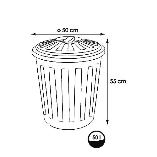 keeeper Supermax-Tonne mit Deckel, Polypropylen, 50 l, 50 x 55 x 50 cm, Mats, Graphit-Grau