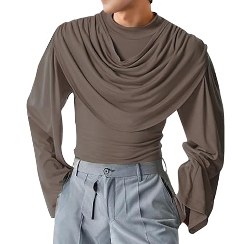 Men's Fashion Cowl Neck Pullover Tshirt Plain Trendy Slim Fit Shirts Long Sleeve Casaul Outdoor Fall Tops